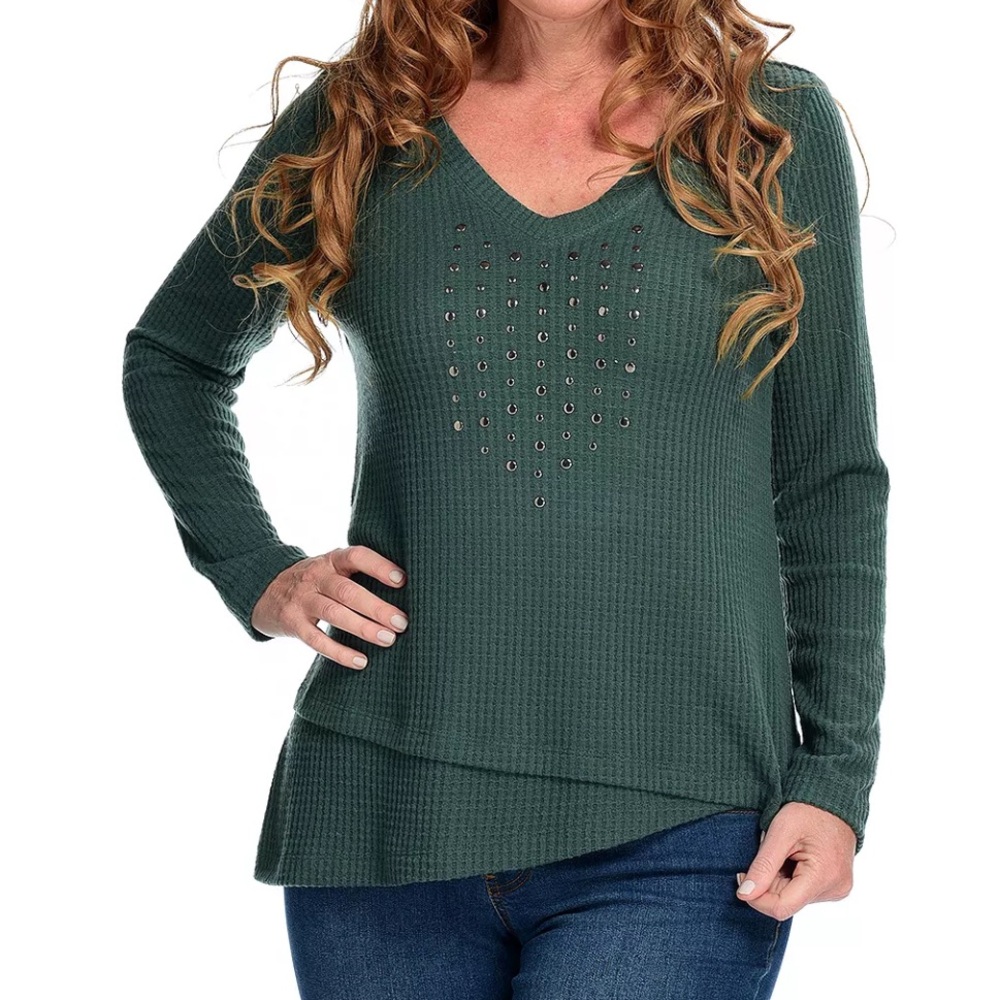 Women’s One World Green Embellished Thermal Knit Long Sleeve